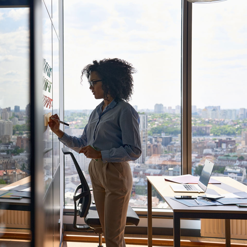 portable cmo woman at whiteboard image
